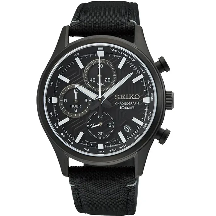 Мъжки ръчен часовник с кварцов механизъм - корпус от Стомана - Текстил - цвят Черен