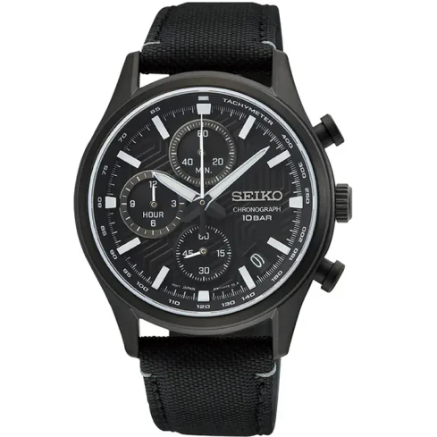 Мъжки ръчен часовник с кварцов механизъм - корпус от Стомана - Текстил - цвят Черен