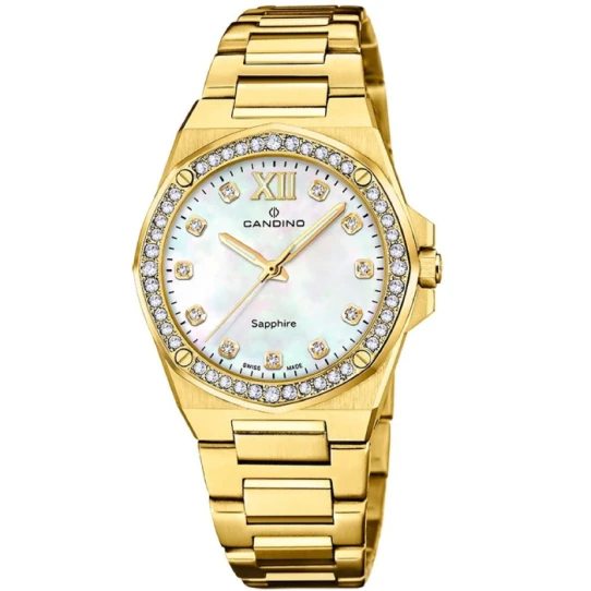 Дамски ръчен часовник с кварцов механизъм - корпус от Стомана и злато 18К - Стоманена верижка - цвят Седеф