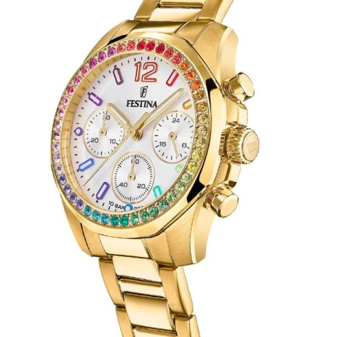 Мъжки ръчен часовник с кварцов механизъм - корпус от Стомана - Стоманена верижка - цвят Седеф Злато