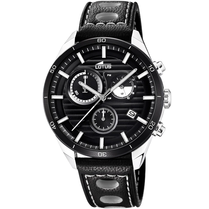 Мъжки ръчен часовник с кварцов механизъм - корпус от Стомана - Естествена кожа - цвят Черен Бял