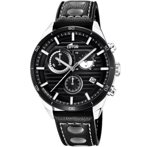 Мъжки ръчен часовник с кварцов механизъм - корпус от Стомана - Естествена кожа - цвят Черен Бял