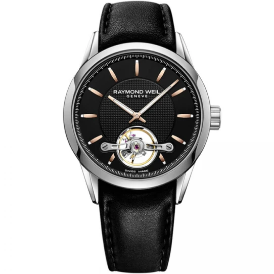 Мъжки ръчен часовник с автоматичен механизъм - корпус от Стомана - Естествена кожа - цвят Черен Черен