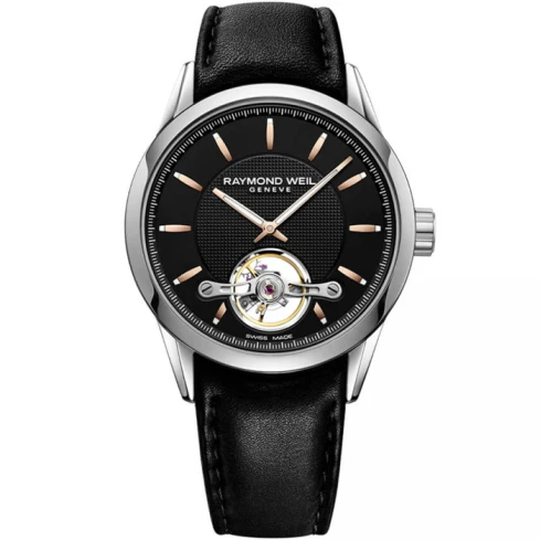 Мъжки ръчен часовник с автоматичен механизъм - корпус от Стомана - Естествена кожа - цвят Черен Черен