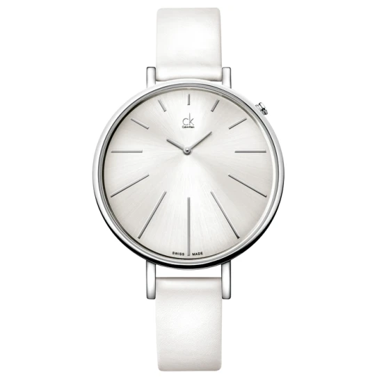 Calvin Klein K3E231L6 Equal - Дамски ръчен часовник с кварцов механизъм - корпус от Стомана - Естествена кожа - цвят Сребрист Бял