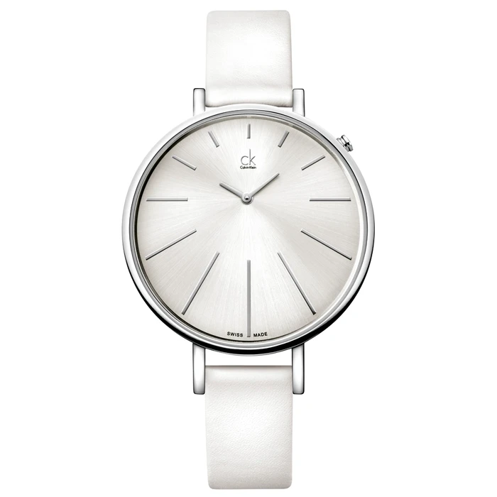 Дамски ръчен часовник с кварцов механизъм - корпус от Стомана - Естествена кожа - цвят Сребрист Бял