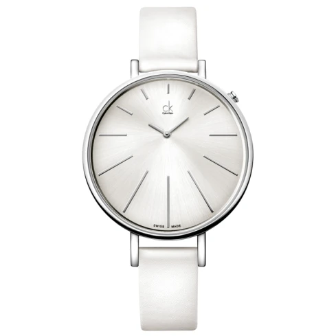 Calvin Klein K3E231L6 Equal - Дамски ръчен часовник с кварцов механизъм - корпус от Стомана - Естествена кожа - цвят Сребрист Бял