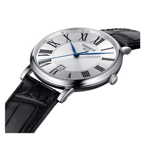 Мъжки ръчен часовник с кварцов механизъм - корпус от Стомана - Естествена кожа - цвят Сребрист Черен