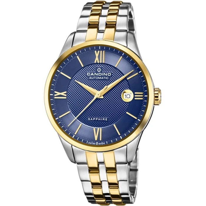 Мъжки ръчен часовник с автоматичен механизъм - корпус от Стомана - Стоманена верижка - цвят Син Злато