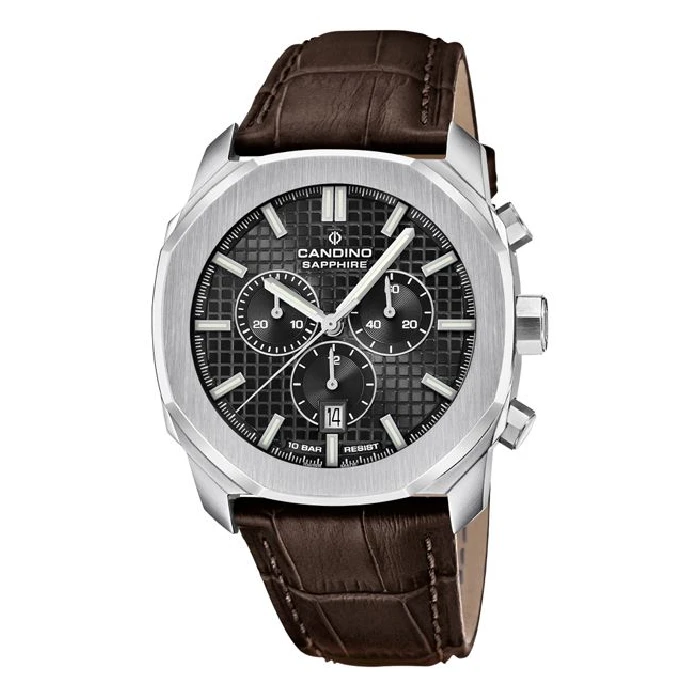 Мъжки ръчен часовник с кварцов механизъм - корпус от Стомана - Естествена кожа - цвят Черен