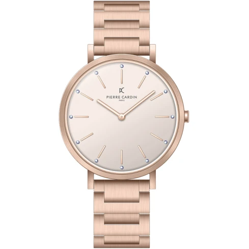 Pierre Cardin CBV.1118 Belleville Glam - Дамски ръчен часовник с кварцов механизъм - корпус от Стомана - Стоманена верижка - цвят Розов Розово Злато