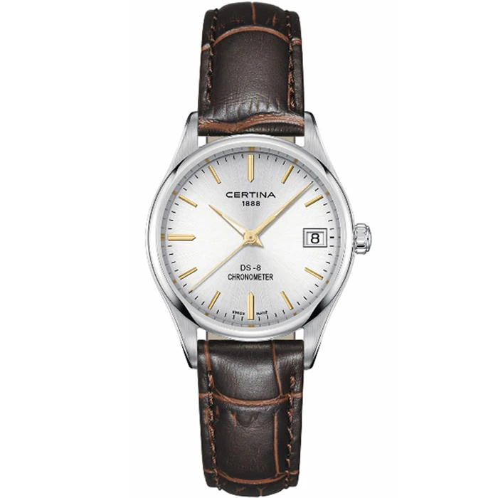 Мъжки ръчен часовник с кварцов механизъм - корпус от Стомана - Естествена кожа - цвят Сребрист Кафяв