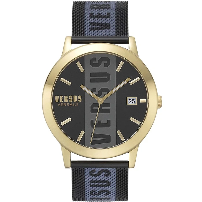 Мъжки ръчен часовник с кварцов механизъм - корпус от Стомана - Меш - цвят Черен Син