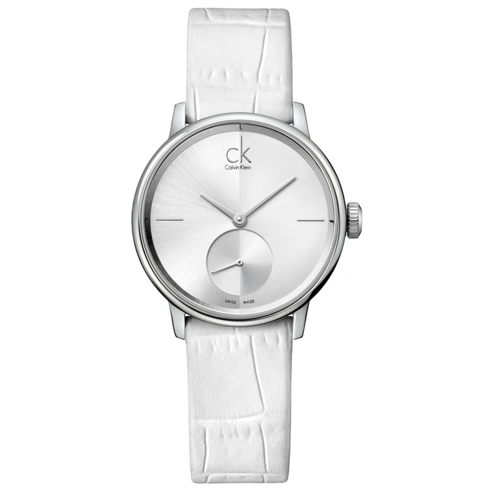 Дамски ръчен часовник с кварцов механизъм - корпус от Стомана - Естествена кожа - цвят Сребрист Бял