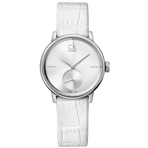 Дамски ръчен часовник с кварцов механизъм - корпус от Стомана - Естествена кожа - цвят Сребрист Бял