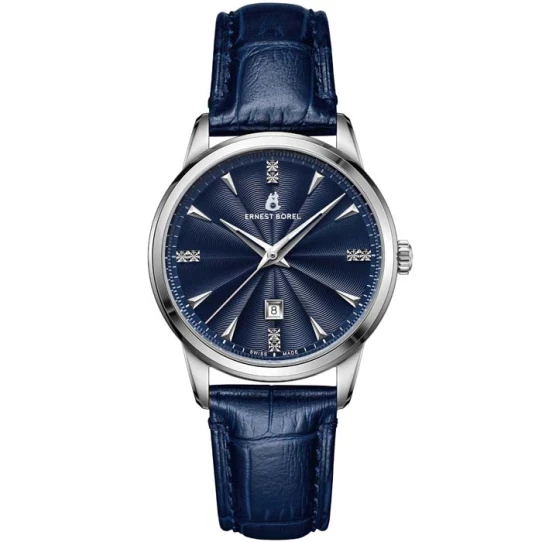 Ernest Borel N0436L0C-QS6L Jules Borel - Дамски ръчен часовник с кварцов механизъм - корпус от Стомана - Естествена кожа - цвят Син Син
