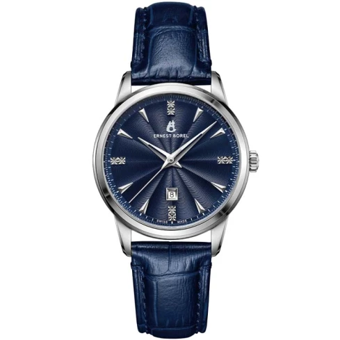 Ernest Borel N0436L0C-QS6L Jules Borel - Дамски ръчен часовник с кварцов механизъм - корпус от Стомана - Естествена кожа - цвят Син Син
