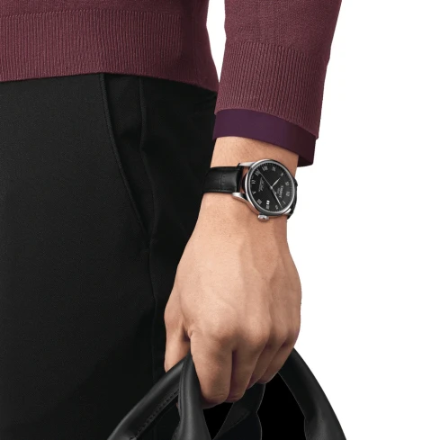 Мъжки ръчен часовник с автоматичен механизъм - корпус от Стомана - Естествена кожа - цвят Черен