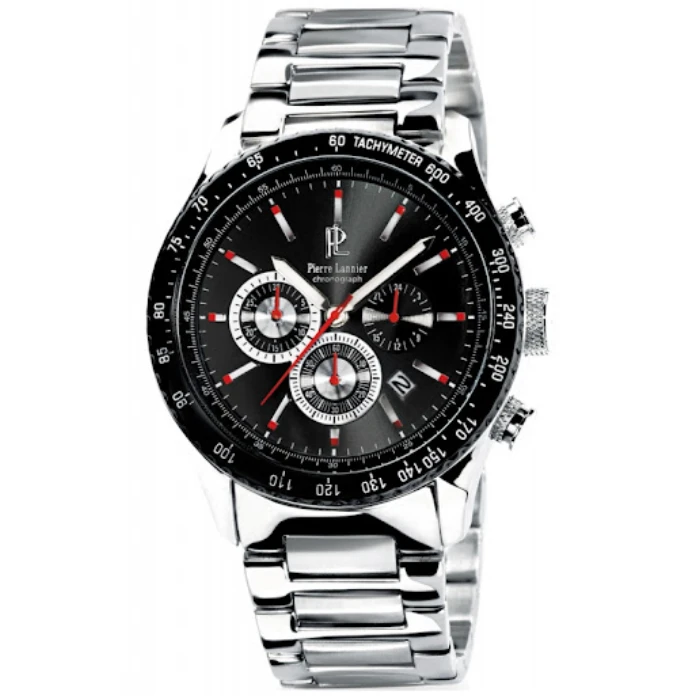 Мъжки ръчен часовник с кварцов механизъм - корпус от Стомана - Стоманена верижка - цвят Черен Сив