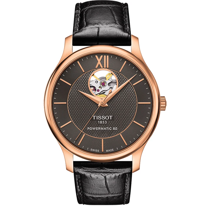 Мъжки ръчен часовник с автоматичен механизъм - корпус от Стомана - Естествена кожа - цвят Черен Черен