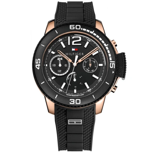 Мъжки ръчен часовник с кварцов механизъм - корпус от Стомана - Силиконова каишка - цвят Черен Черен