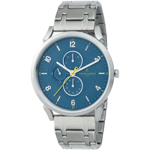 Мъжки ръчен часовник с кварцов механизъм - корпус от Стомана - Стоманена верижка - цвят Син Сив