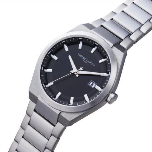 Мъжки ръчен часовник с кварцов механизъм - корпус от Стомана - Стоманена верижка - цвят Черен