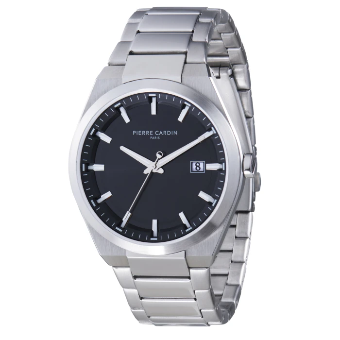 Мъжки ръчен часовник с кварцов механизъм - корпус от Стомана - Стоманена верижка - цвят Черен