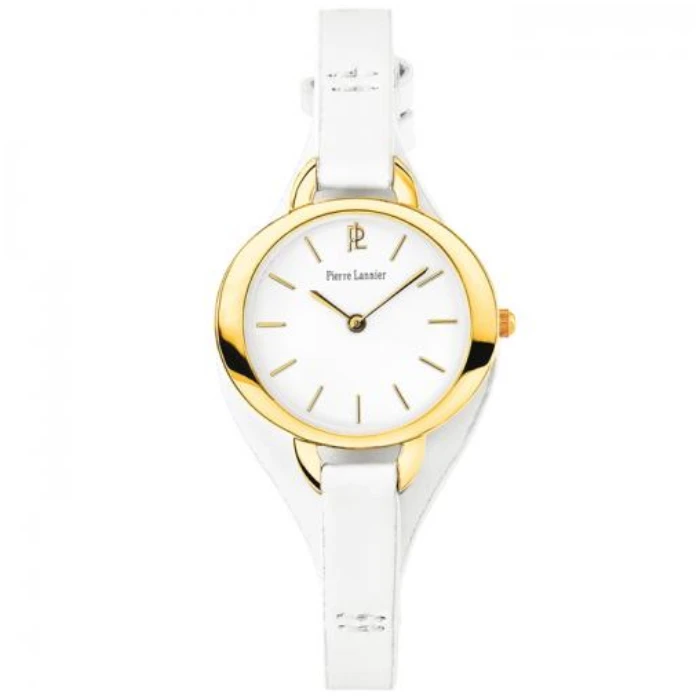 Дамски ръчен часовник с кварцов механизъм - корпус от Стомана - Естествена кожа - цвят Бял Бял