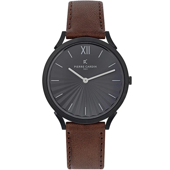 Мъжки ръчен часовник с кварцов механизъм - корпус от Стомана - Естествена кожа - цвят Черен Кафяв