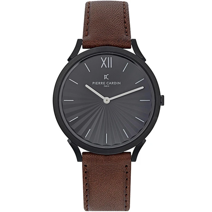 Мъжки ръчен часовник с кварцов механизъм - корпус от Стомана - Естествена кожа - цвят Черен Кафяв