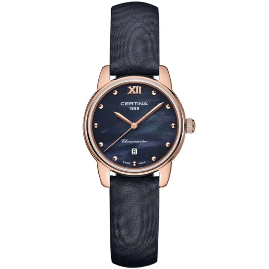 Certina C033.051.36.128.00 DS-8 - Дамски ръчен часовник с кварцов механизъм - корпус от Стомана - Естествена кожа - цвят Седеф Черен