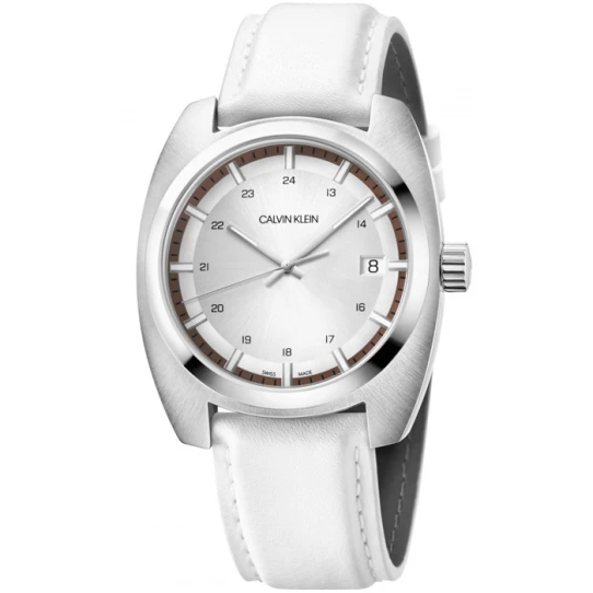 Calvin Klein K8W311L6 Achieve - Мъжки ръчен часовник с кварцов механизъм - корпус от Стомана - Естествена кожа - цвят Сребрист Бял