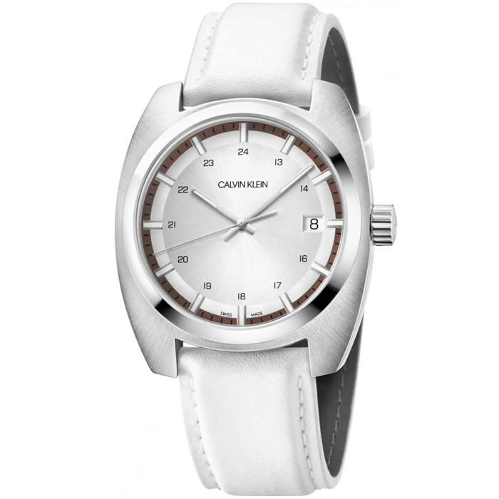 Мъжки ръчен часовник с кварцов механизъм - корпус от Стомана - Естествена кожа - цвят Сребрист Бял