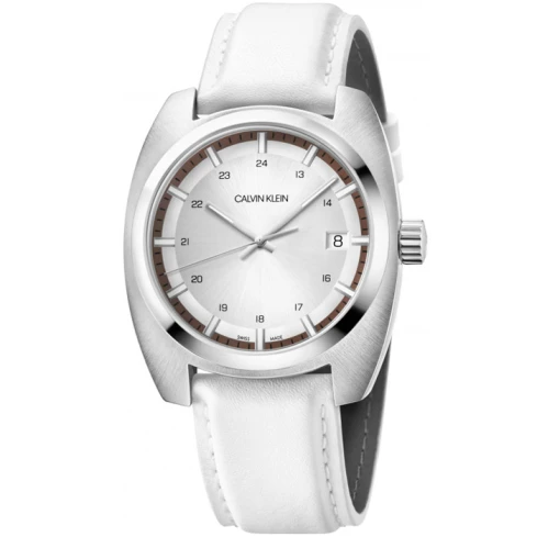 Calvin Klein K8W311L6 Achieve - Мъжки ръчен часовник с кварцов механизъм - корпус от Стомана - Естествена кожа - цвят Сребрист Бял