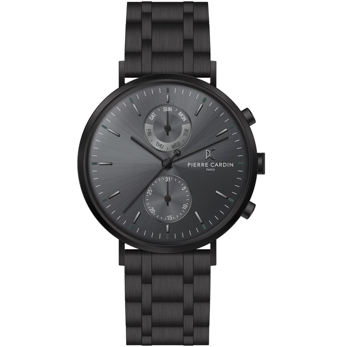 Мъжки ръчен часовник с кварцов механизъм - корпус от Стомана - Стоманена верижка - цвят Черен Черен