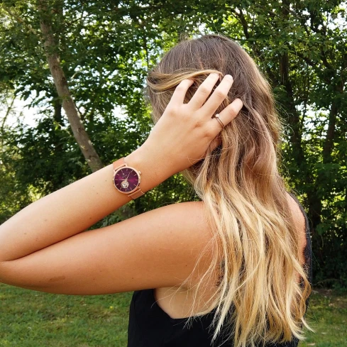 Pierre Lannier 307F988 - Дамски ръчен часовник с автоматичен механизъм - корпус от Стомана - Меш - цвят Червен Розово Злато