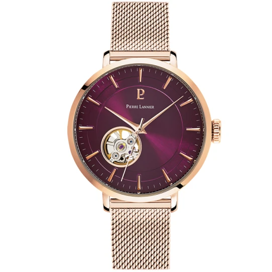 Pierre Lannier 307F988 - Дамски ръчен часовник с автоматичен механизъм - корпус от Стомана - Меш - цвят Червен Розово Злато