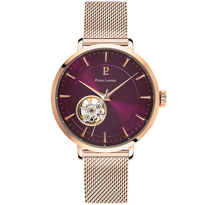 Дамски ръчен часовник с автоматичен механизъм - корпус от Стомана - Меш - цвят Червен Розово Злато