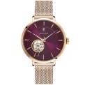 Дамски ръчен часовник с автоматичен механизъм - корпус от Стомана - Меш - цвят Червен Розово Злато