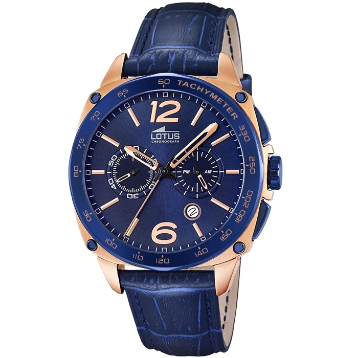 Мъжки ръчен часовник с кварцов механизъм - корпус от Стомана - Естествена кожа - цвят Син Син