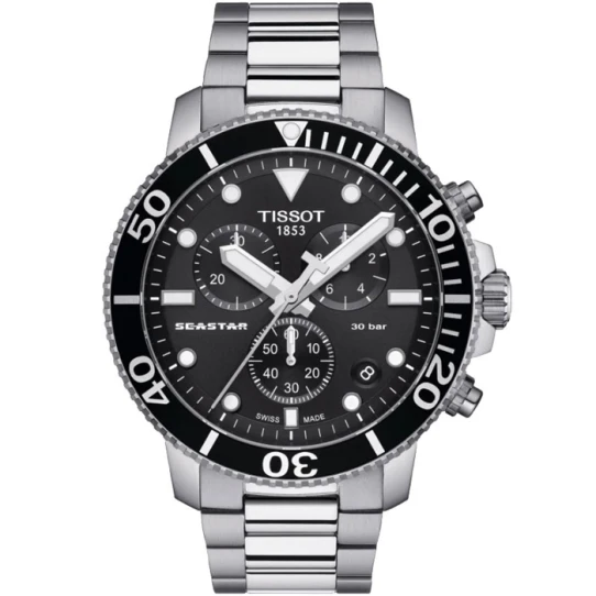Tissot T120.417.11.051.00 Seastar 1000 - Мъжки ръчен часовник с кварцов механизъм - корпус от Стомана и алуминий - Стоманена верижка - цвят Черен Сив
