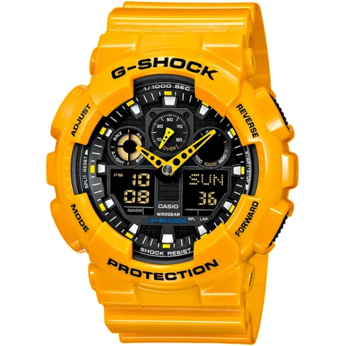 Casio GA-100A-9AER G-Shock - Мъжки ръчен часовник с кварцов механизъм - корпус от Полимер - Полимер - цвят Черен Жълт