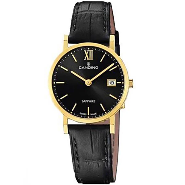 Дамски ръчен часовник с кварцов механизъм - корпус от Стомана - Естествена кожа - цвят Черен Черен