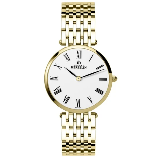 Дамски ръчен часовник с кварцов механизъм - корпус от Стомана - Стоманена верижка - цвят Бял Злато