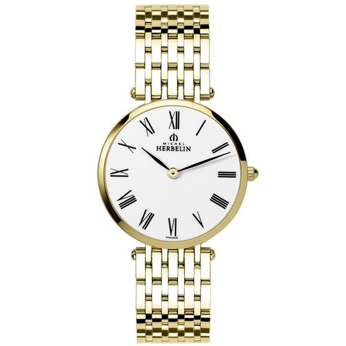 Дамски ръчен часовник с кварцов механизъм - корпус от Стомана - Стоманена верижка - цвят Бял Злато