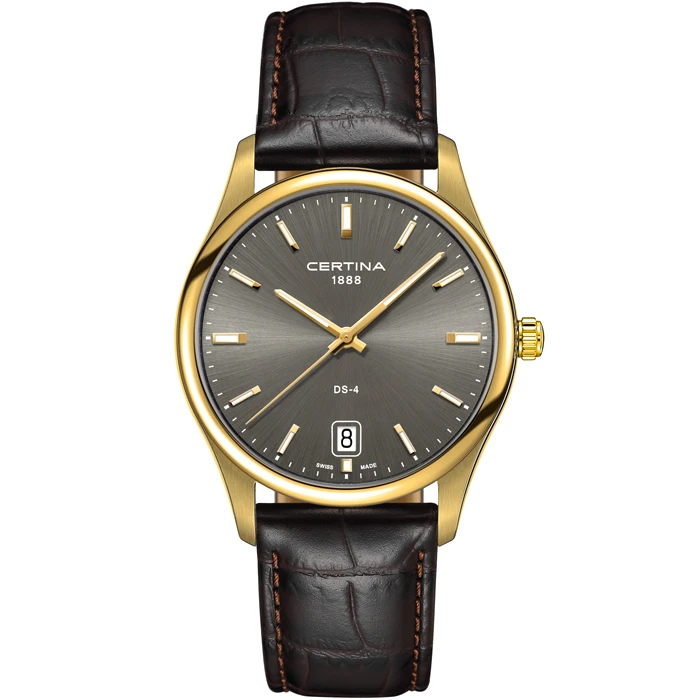 Мъжки ръчен часовник с кварцов механизъм - корпус от Стомана - Естествена кожа - цвят Сив Черен