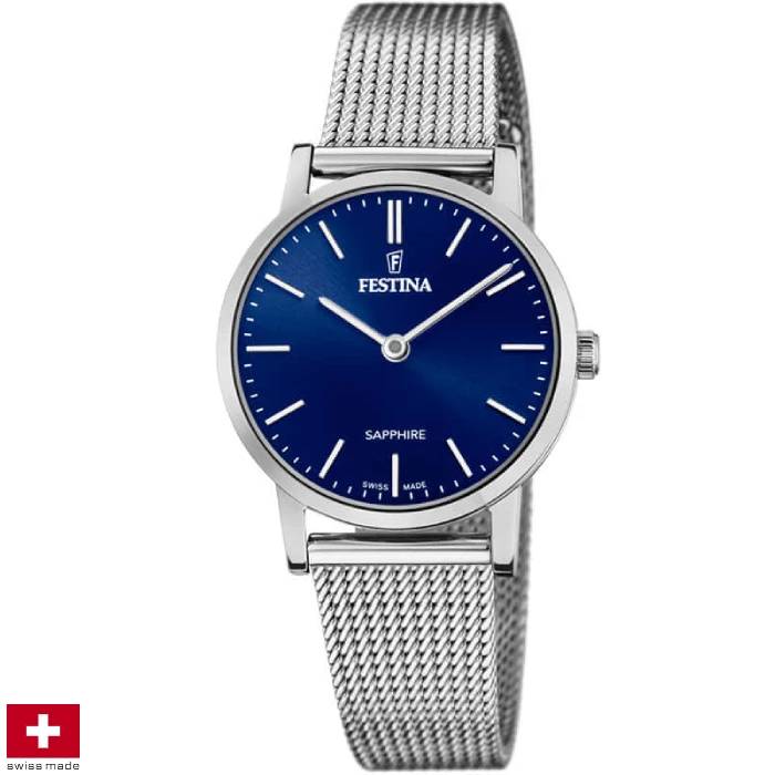 Дамски ръчен часовник с кварцов механизъм - корпус от Стомана - Меш - цвят Син