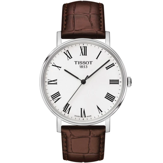 Мъжки ръчен часовник с кварцов механизъм - корпус от Стомана - Естествена кожа - цвят Бял Кафяв