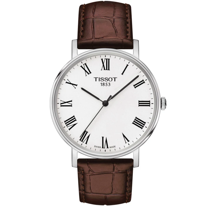 Мъжки ръчен часовник с кварцов механизъм - корпус от Стомана - Естествена кожа - цвят Бял Кафяв